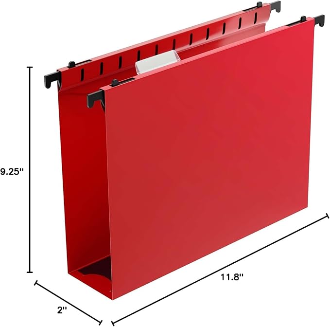 Extra Capacity Plastic Hanging File Folders,12 Pack Reinforced Hang Folders,Heavy Duty 2 Inch Expansion,Plastic Filing Cabinet Folders,Letter Size,for Bulk Files, Medical Charts,Red