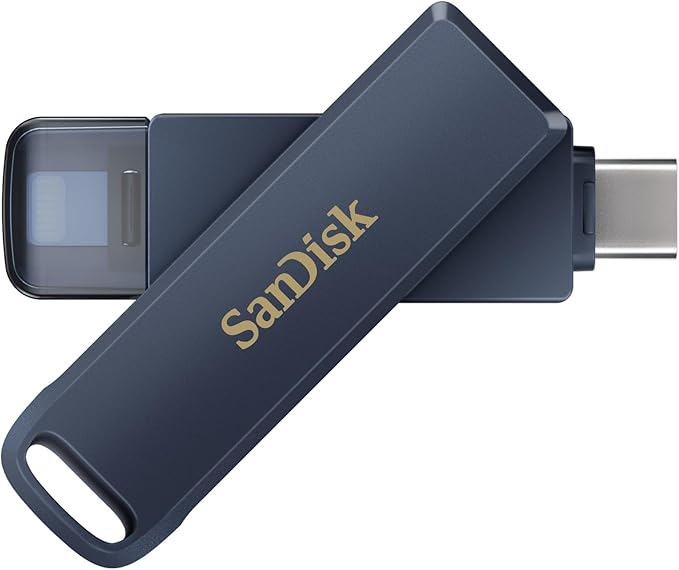 SanDisk 128GB Phone Drive for iPhone- Works with iPhone 15 and Newer (USB-C Connector) and iPhone 14 and Older (Lightning Connector), Metallic Sky - SDIXD0N-128G-GN6N