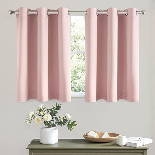 MIULEE Short Curtains for Windows - Baby Pink Blackout Half Window Curtains Thermal Insulated Privacy Drapes for Kitchen Bedroom Bathroom Grommet Top Small Basement Tiers W40 x L36 Inch 2 Panels