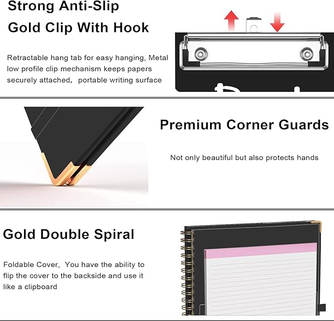 Lateefah Clipboard with Storage, File Folders with Pockets, Nursing Clipboard with Label Stickers and Notepad, Spiral Clip Board with Pen Loop for School, Office Supplies