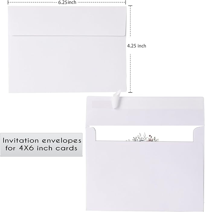 70 Packs A4 White Envelopes, 4 1/4 x 6 1/6 Size for Invitations, 120gsm White 4x6 Envelopes Self Seal for Weddings, Baby Shower, Photos, Postcards, Greeting Cards, Mailing
