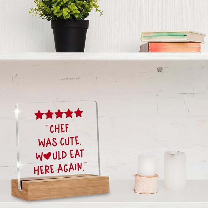 Funny Chef Gifts for Women Men, Cute Kitchen Gifts for Chef, Would Eat Here Again Home Kitchen Decorative Signs Plaque for Desk