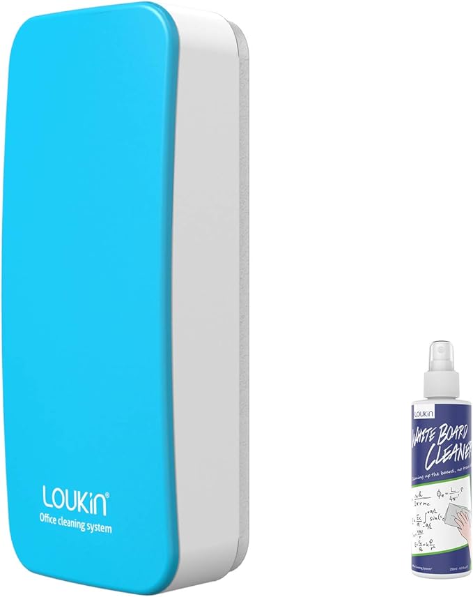 loukin Magnetic Dry Erase Eraser, Whiteboard Eraser, Glass Board Remover, 3.4 fl oz Whiteboard Cleaner Included, for Classroom, Home and Office Use (Blue)