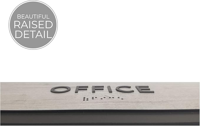 Office Sign with Braille/Small Business Easy Adhesive Mount Door and Wall Sign / 3" x 9" Sign/Silver Woodgrain
