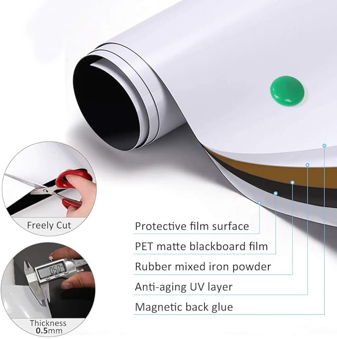 White Board Sticker Non-Adhesive Backing, 48" x 36" Magnetic Dry Erase Board Contact Paper for Wall, Whiteboard Sheet Roll for Teacher Kids Classroom, Include Markers, Eraser with Magnet