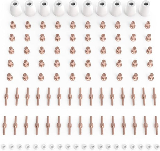 TOOLIOM 110Pcs Plasma Cutter Torch Consumables PT31 Electrode Nozzles Cups Kit Fit CUT40 CUT50 with Plasma Cutting Torch PT31 LG40
