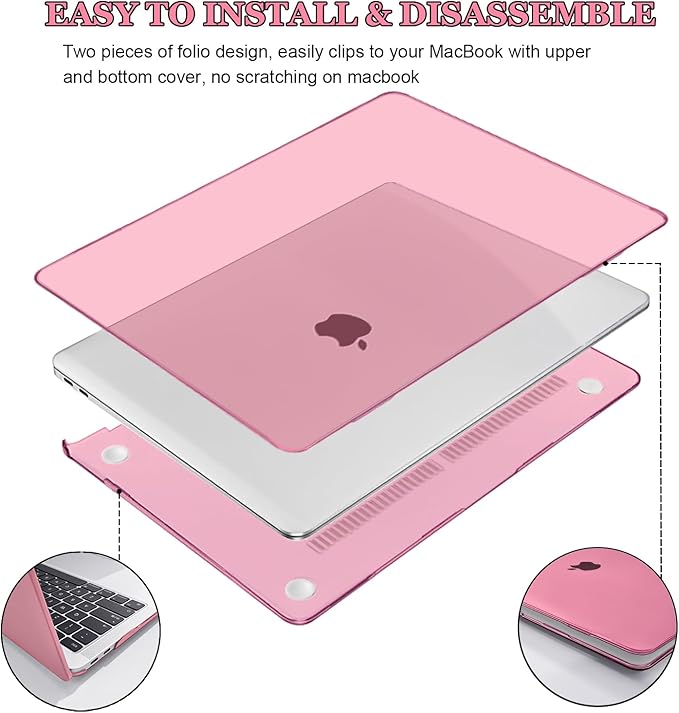 Compatible with 2021 2020 2019 2018 MacBook Air 13 inch Case Release M1 Chip A1932 A2179 A2337, Plastic Hard Shell Case Keyboard Cover Screen Film for MacBook Air 13 inch 2021, Crystal Pink