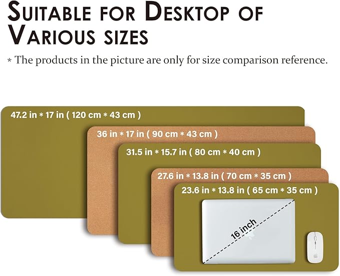 Cork Desk Mat - Dual-Sided Desk Pad for Office and Home - Desk Organization and Accessories - Ideal for Large Mouse Pad and Desk Mats on Top of Desks(Olive Green,27.6"x 13.8")