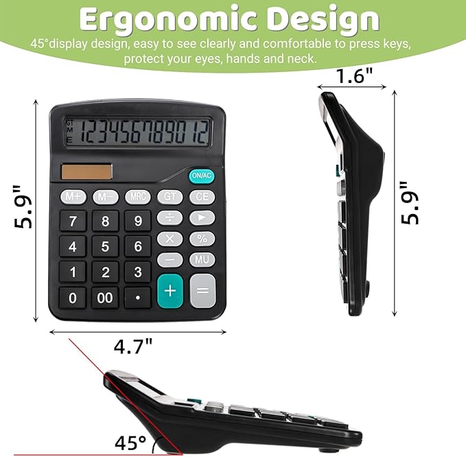 8 Pack Desktop Calculator 12 Digit, Solar Battery Basic Calculator, Dual Power Electronic Calculators with Large LCD Display, Sensitive Button Handheld Calculator for Office Home School, Black