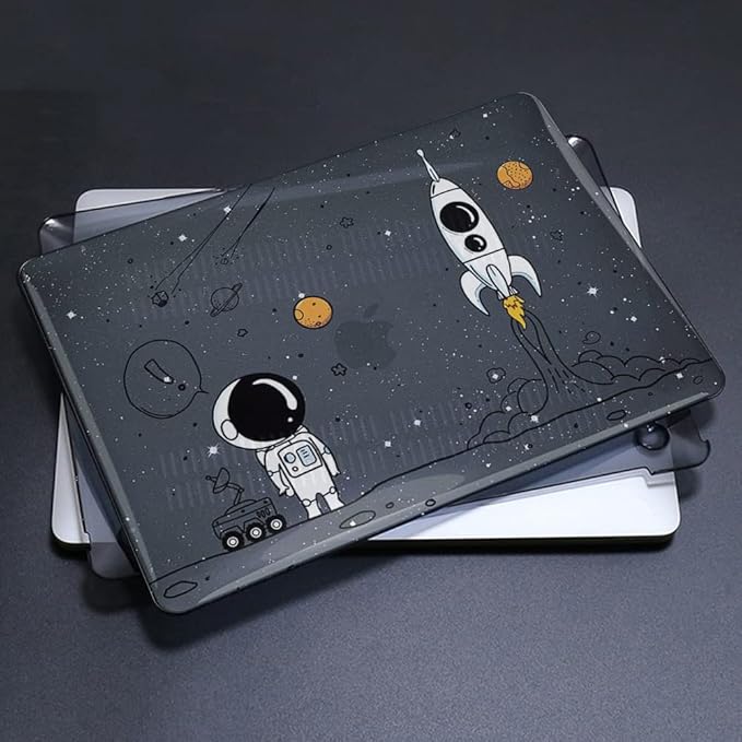 for 2025 MacBook Air 13.6 Inch Case M4 A3240 M3 A3113 M2 A2681 2022 2023 2024 Release, Glitter Black Printed Plastic Hard Shell Case for Mac Air M4 Chip Touch ID, Astronauts & Spacecraft