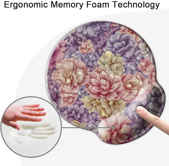Ergo Comfort Gel Wrist Rest Mouse Pad-Ergonomic Office Mousepad with Wrist Support-Non-Slip, Design Desk Accessories Mat for Home&Game Decor Boho Floral
