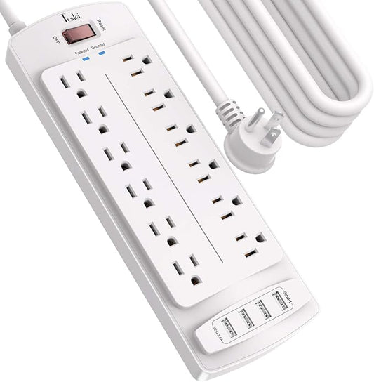 Power Strip, Tcstei Surge Protector with 12 Outlets and 4 USB Ports, 20 Feet Extension Cord (1875W/15A) for Home, Office, Dorm Essentials, 2700 Joules, ETL Listed, White