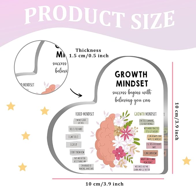 Growth Mindset Decor, Therapy Office Mental Health Classroom Art Educational Acrylic Heart Inspirational Gift Change Your Mindset Decorations Positive Sayings Inspirational Gifts for Teacher Students