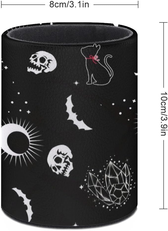 Gothic Skull Cat Moon Pen Holder Pencil Organizer Cute Pencil Cup Desk Decor Makeup Brush Holder PU Multifunctional Office Suppliesfor Home Classroom School