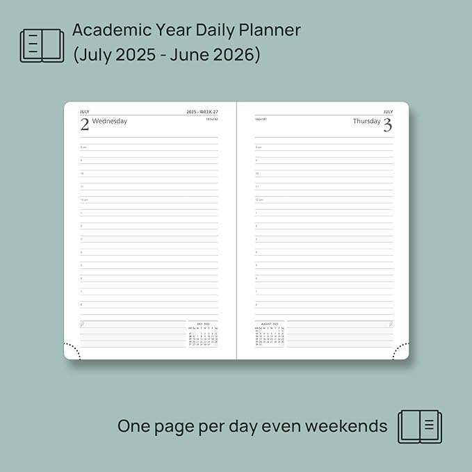 POPRUN 2025-2026 Daily Planner One Page Per Day (Medium - 5.75'' x 8.5'') - Academic Calendar (July 2025 - June 2026), 2025 Day Appointment Book with Monthly Tabs, Hardcover - Violet