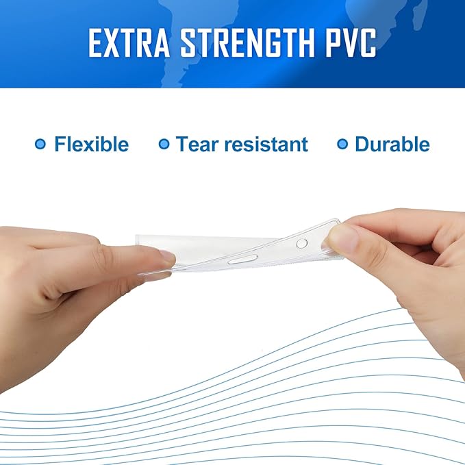 Eaasty 200 Pack Neck Hang Badge Holder with Labels, Clear Hanging Lanyard Style Name Badges Waterproof Name Tag Holders with Lanyard for Meeting Seminar Show Event and Conference