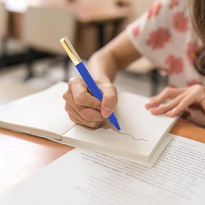 12 Pack Gel Pens Blue 0.5mm Medium Point Blue Gel Ink Pens with Cap Quick Drying Ballpoint Pen Smooth Writing Fine Point Pen for Journaling School Office Supplies