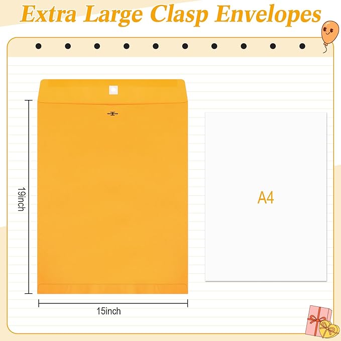 50 Pcs 15 x 19 Inch Extra Large Mailing Clasp Envelopes Jumbo Kraft Catalog Manila Envelope with Clasp Closure for Oversized Big Documents Office Home Business Legal School Storing Mailing