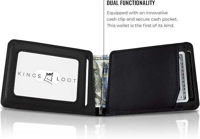 Kings Loot Wallet for Men | Minimalist Slim RFID Blocking Leather Design with Cash Pocket & Card Pull Strap | Holds 1-15 Cards | Stylish & Durable Wallets (Onyx Black)