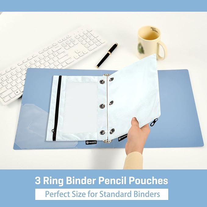 Gredecor Binder Pencil Pouch 3 Ring Azure Zipper Pencil Pouches Case 2 Pack Clear Binder Organizer for School Office