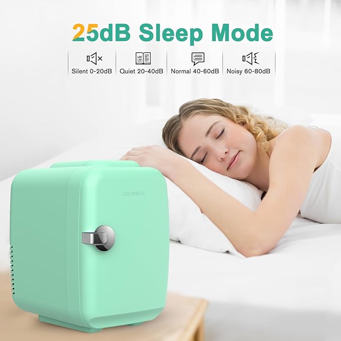 CROWNFUL Mini Fridge, 4 Liter/6 Can Portable Cooler and Warmer Personal Refrigerator for Skin Care, Cosmetics, Beverage, Food,Great for Bedroom, Office, Car, Dorm, ETL Listed (Green)