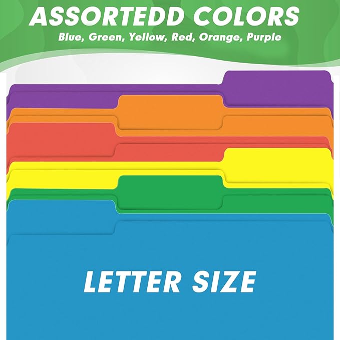 File Folder, HERKKA 30 Pack 1/3 Cut Tab File Folders, Colored File Folders Designed for Office and Classroom Use, Letter Size, Assorted 6 Colors