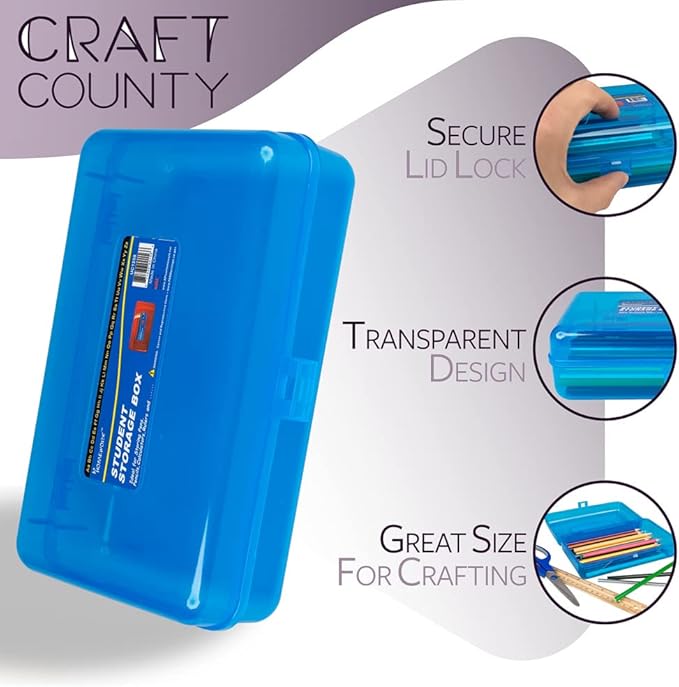 Craft County | Transparent Pencil Box | Colored Utility Box Storage Office Supplies Organizer | Clear