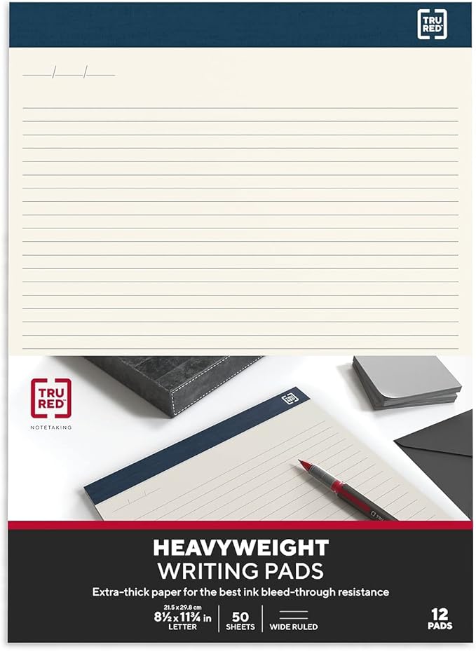 TRU RED Staples TR58194 Notepads, 8.5-Inch x 11.75-Inch, Wide Ruled, Ivory, 50 Sheets/Pad