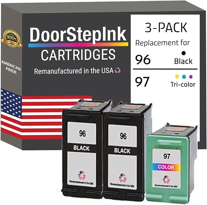 DoorStepInk Remanufactured Ink in The USA Cartridge Replacements for HP 96 2 Black C8767WN 1 Color C9363 for HP DeskJet Series: 5740, 5940, 6520, 6540, 6620, 6830v, 6840, 6940, 6980, 9800