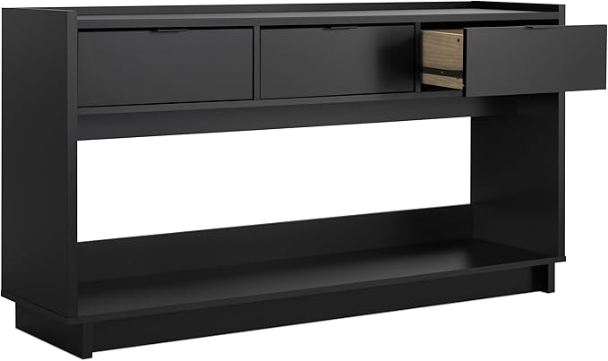 Prepac Black Simply Modern Entryway Table, Narrow Console Table with 3 Drawers, Media Console with Storage, 15.75" D x 60.25" W x 32" H