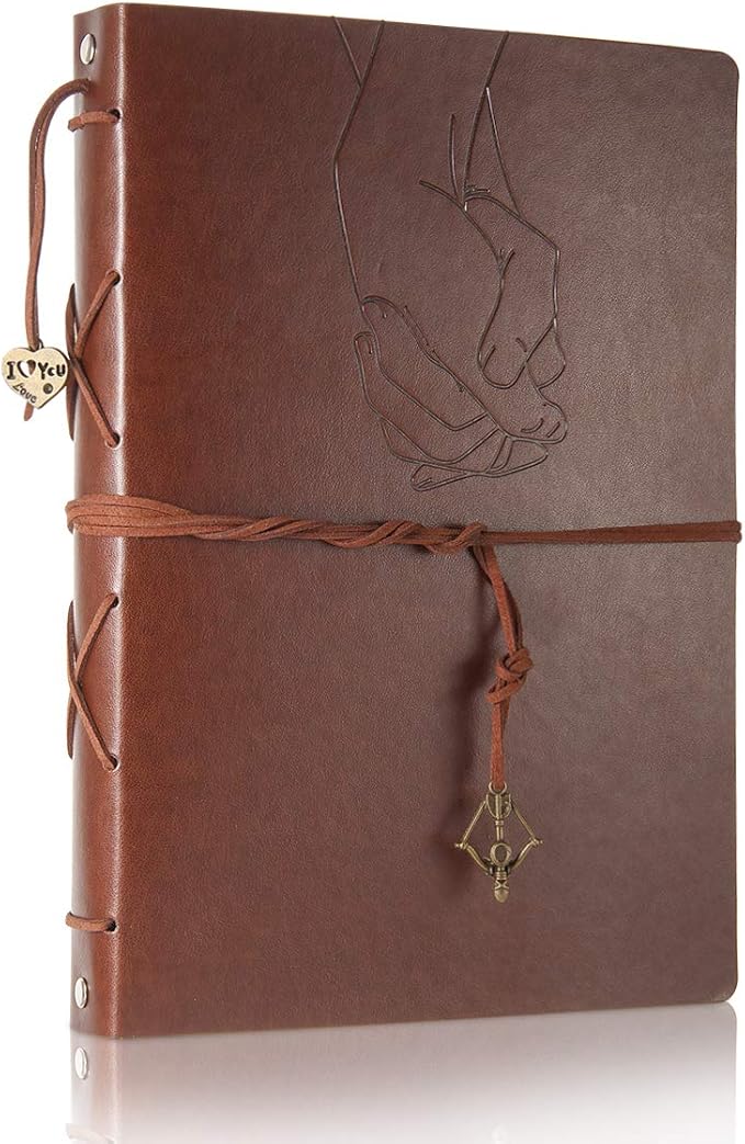 ThxMadam Leather Scrapbook Photo Album Vintage Wedding Guest Book DIY Memories Book with 60 Black Pages Present for Valentines Mother's Anniversary Day Birthday Christmas Gift for Wife Mum Daughter