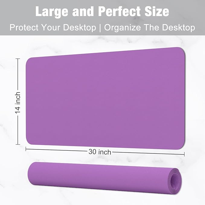 Hsurbtra Desk Pad, 30" x 14" PU Leather Desk Mat, XL Extended Mouse Pad, Waterproof Desktop Blotter Protector, Non-Slip Ultra Thin Large Laptop Keyboard Writing Mat for Office Home, Purple