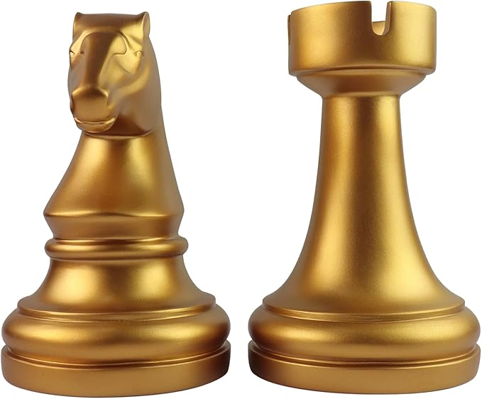 Chess Bookends, Office Decorative Bookends for Shelves, Heavy Bookends Book Stoppers Book Holders for Desk Decoration, 7x7x4 inches, Black,1Pair/2Piece