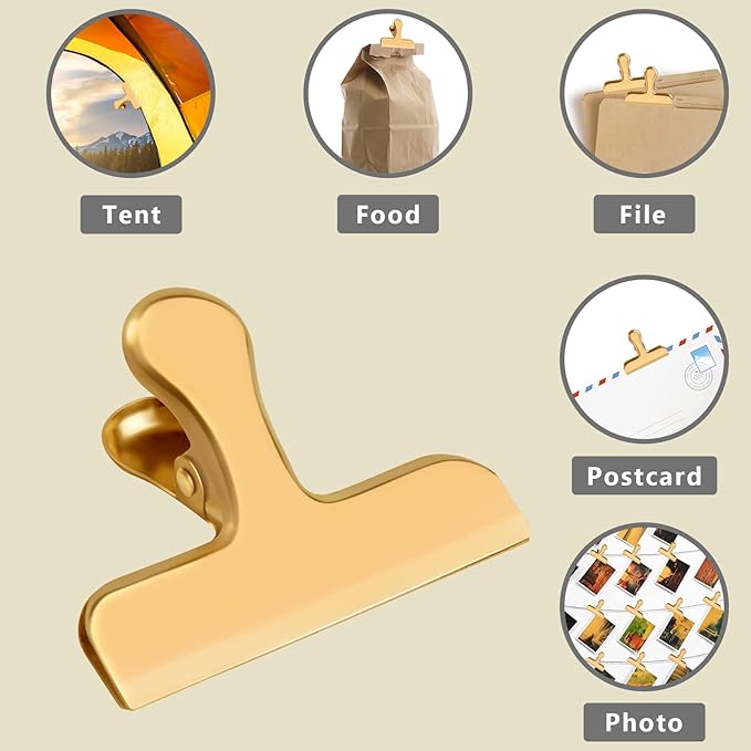 20 Pack 3 Inch Wide Stainless Steel Chip Clips Food Bag Clips Heavy Duty Bag Clamp, Chip Clip Metal Hinge Clip File Clamps