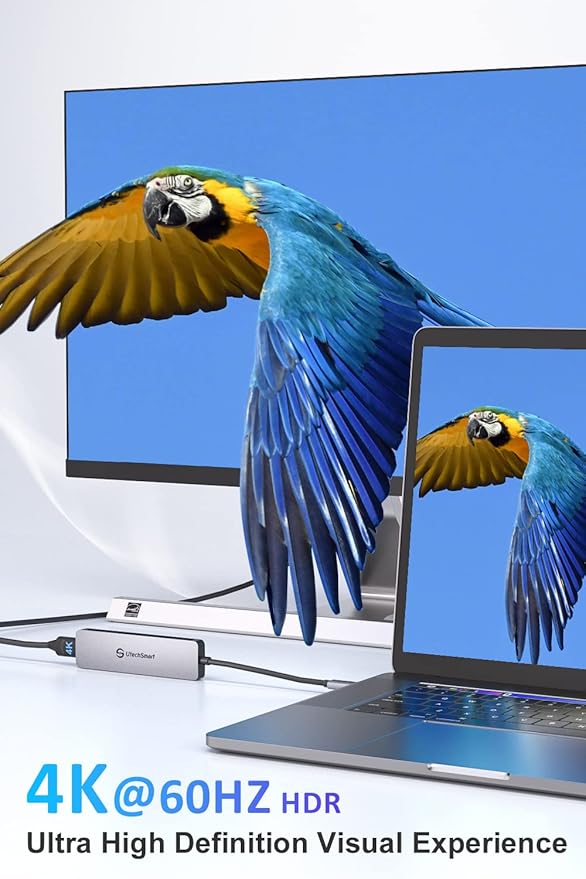 UtechSmart 6-in-1 USB-C Hub, 4K@60Hz HDMI Adapter for MacBook Pro/Air, Type-C Laptop Dongle (100W PD Port, SD/TF Card Reader, 2 USB 3.0 Ports)