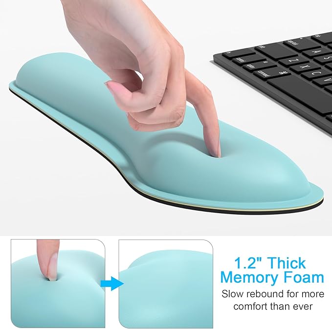 Dapesuom Keyboard Wrist Rest Set, Cute PU Leather Wrist Cushion for Computer Keyboard and Mousepad, Memory Foam Mouse Pad Rests Support with Non-Slip Base for Typing Pain Relief, Pale Robin Egg Blue