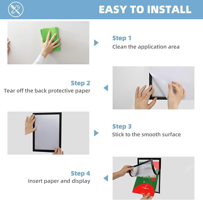 Magnetic Sign Holder 8.5 x 11-5Pcs Magnetic Frames for Refrigerator Double Sided Reusable Adhesive Frames for Walls Door Window Picture Photo Document Paper Poster Magnetic Display Frame