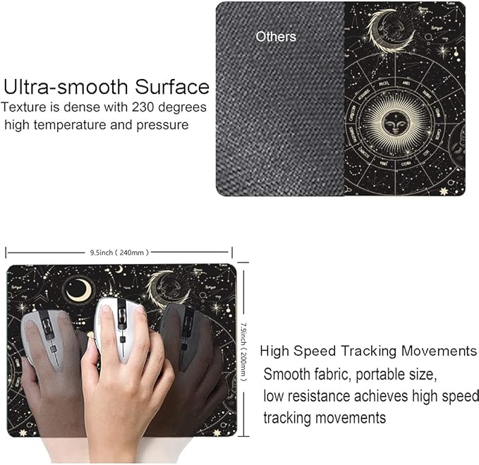 Hokafenle Mouse Pad, Square Personalized Computer Mouse Pads with Planet Design, Washable Mouse Mat, Gaming Office Home Non-Slip Rubber Base Mousepad, Moon and Sun