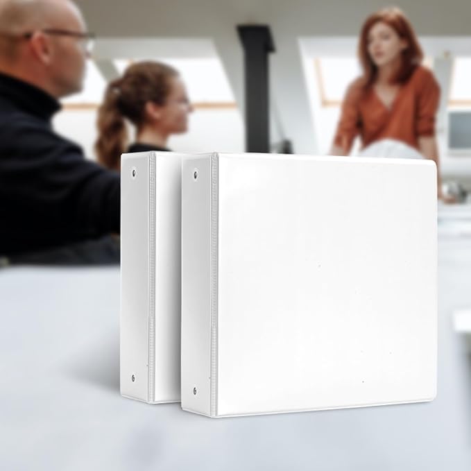 3 Ring Binder 2 Inch, ViVin Sturdy 2"-Round Ring Binder with 2 Interior Pockets, Clear View Cover, PVC-Free, Fits 400 Sheets of 8.5'' x 11'' Paper, Office Home School (6 Pack, White)