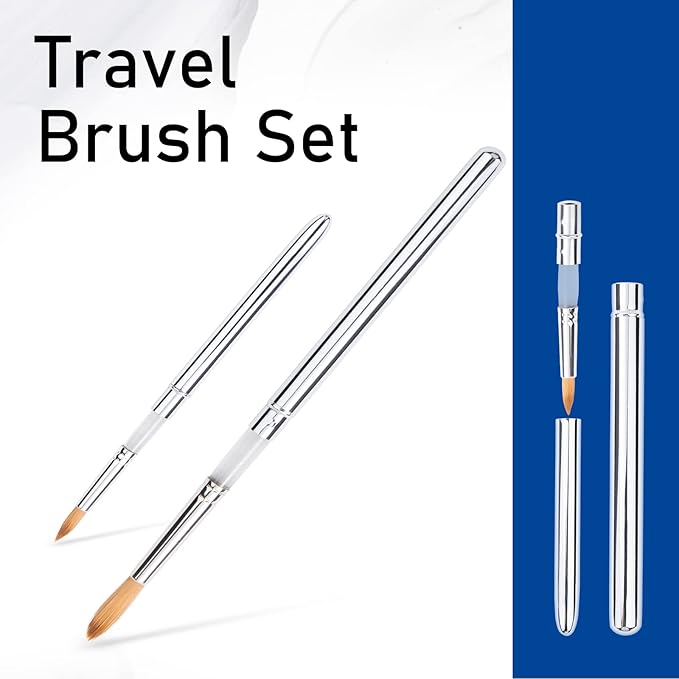 Falling in Art Travel Brush Set- 2PCS Synthetic Kolinsky Hair Round Portable Artist Paintbrushes with Protective Pouch for Watercolor,Gouache, Acrylic Paints Silver