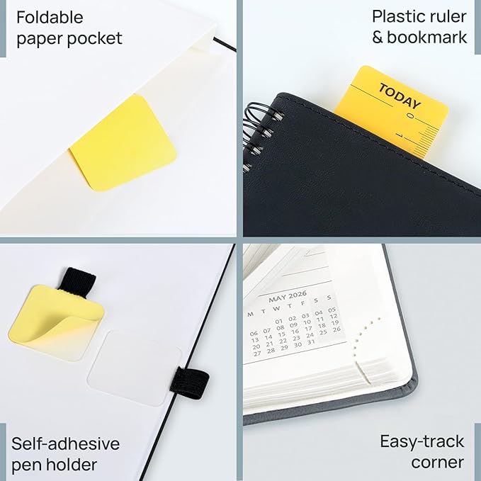 POPRUN Pocket 2026 Planner (Small Size- 4'' x 6.25'') Weekly and Monthly for Purse - Calendar 2026 (Jan. 2026 - Dec.2026) with Soft Cover, Plastic Ruler - Green