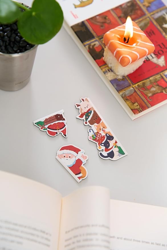 5pcs/Set Cute Magnetic Bookmark, Funny Peeping Santa Claus Kawaii Animals Book Marker Clip for Teachers, Students, Book Lovers Christmas Gifts, Printing on 2 Side (Santa Claus)