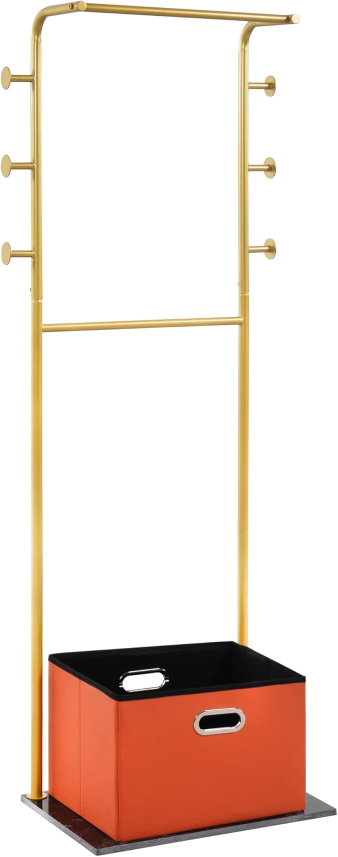 Heavy Duty Coat Rack with Storage Basket Metal Hanging Clothes Rack with Marble Base Modern Standing Clothing Rack for Entryway Bedroom Living Room Hotel 19.69 x 13.39 x 67.72 Inches (Gold)