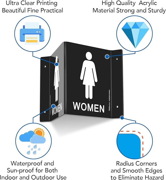 Faittoo Restroom Sign, Bathroom Signs, (4 Pack) 6 x 8 Inches Acrylic Sign, for Office or Business Bathroom and Toilet Door or Wall Decor, Indoor Outdoor Use, Black (Men and women Set)