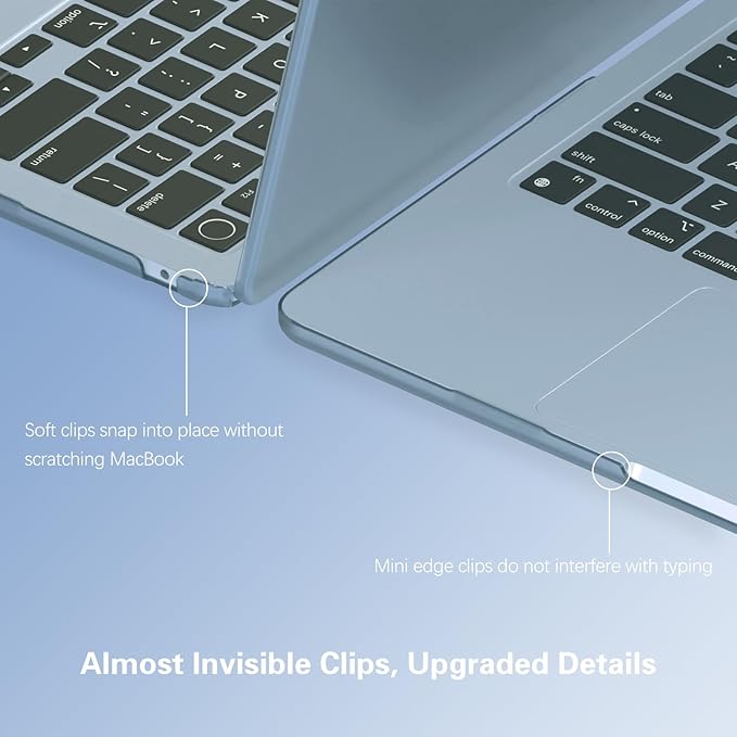 KEROM SkyBlue Case for MacBook Air 13 inch 2025-2022 M4 M3 M2 A3240 A3113 A2681, MacBook Air M4 13 inch Case, Frosted Matte Plastic Hard Shell & Keyboard Cover for Mac Air 13.6 inch, Sky Blue Clear