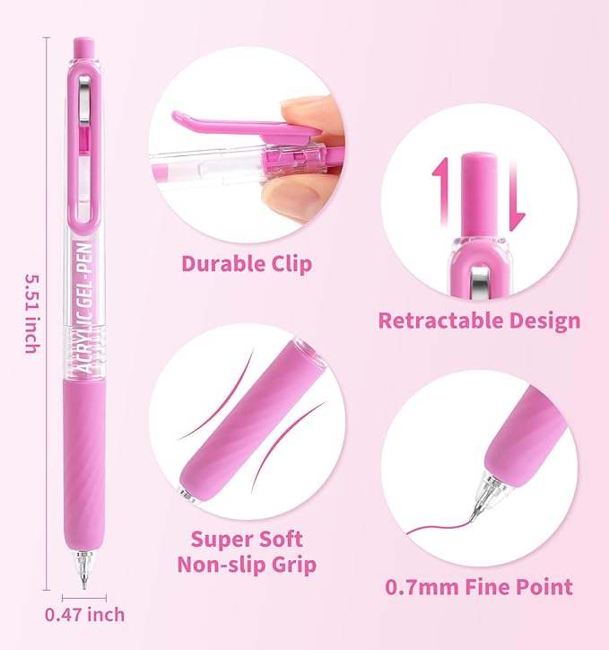 Gel Pens For Coloring, 24 Colors Retractable Colored Pens for Black Paper & White Paper, 0.7mm Fine Point Colorful Pens for Coloring, Writing, Drawing, Journaling, Note Taking, School, Office, Home