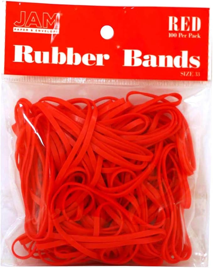 JAM PAPER Colorful Rubber Bands - Size 33 - Red Rubberbands - 100/Pack