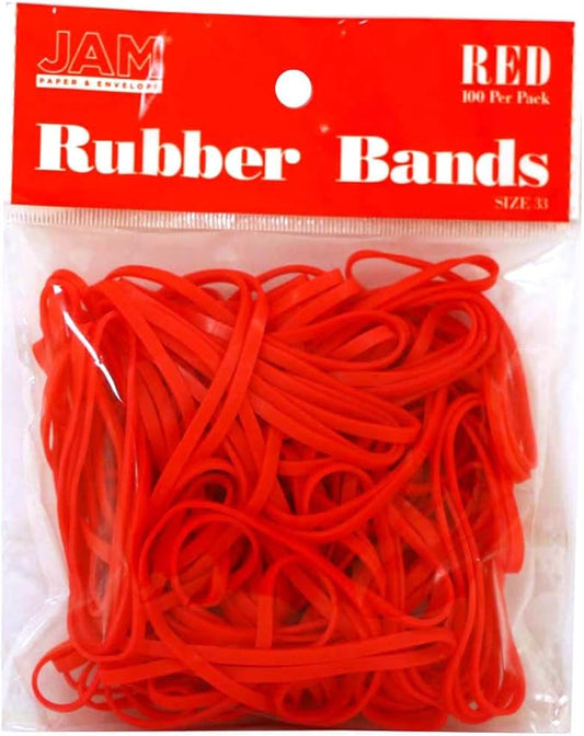 JAM PAPER Colorful Rubber Bands - Size 33 - Red Rubberbands - 100/Pack