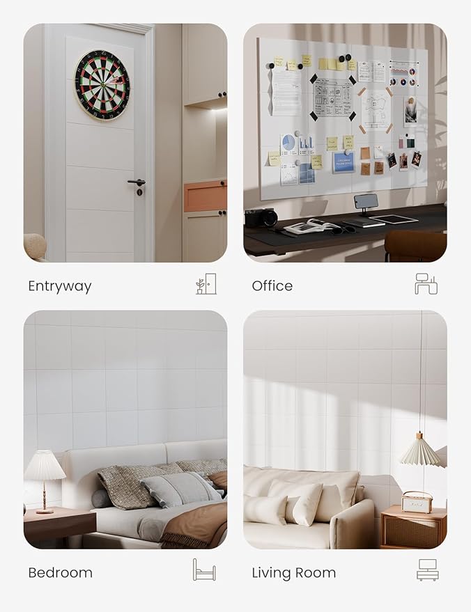 Bumusty Large Cork Board 47"x35" Alternative - 12 Pack Felt Wall Tiles with 70 Safe Removable Adhesive Tabs, 30 Pushpins, Cork Boards for Walls Pin Board Bulletin Board Office Decor (Milky White)