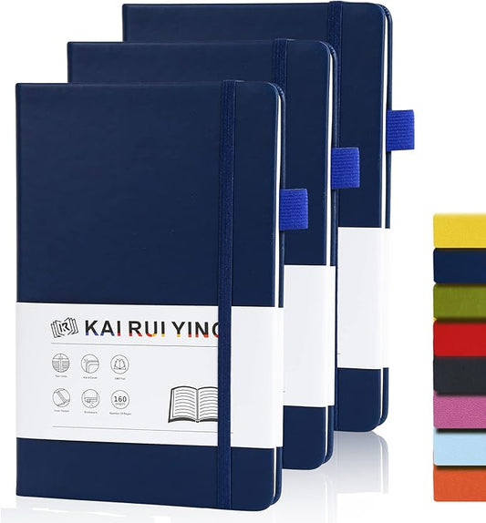KaiRuiYing 3 Pack Lined Journal Notebooks for Work, 160 Pages, 5.5"x8.6", Hardcover, Colorful A5 Medium College Ruled, Journaling Notebooks for Notes-Taking, Fits for Office School Home